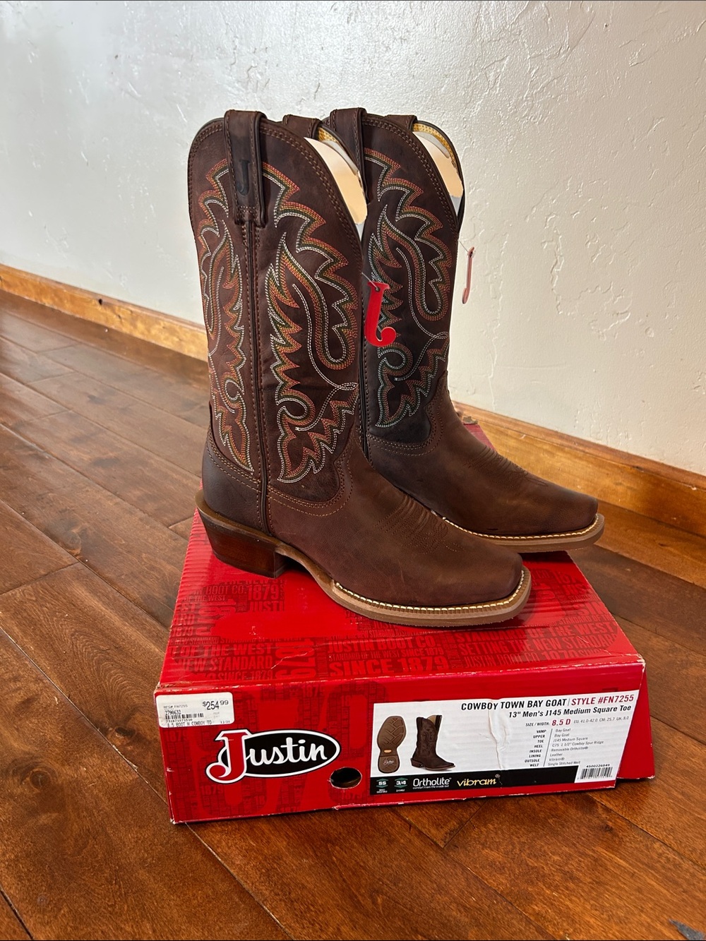 Justin Boots Brown Cowboy Boots with Multi-Color Stitching